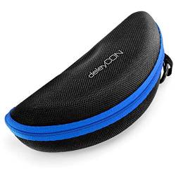 deleyCON Brillenetui Hardcase Hartschalen Etui Brillentasche Brillenbox Hardcover Tasche Sportbrillen Fahrradbrillen Brillen Lesebrillen Sonnenbrillen Brillenputztuch - Schwarz Blau von deleyCON