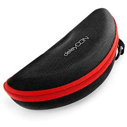 deleyCON Brillenetui Hardcase Hartschalen Etui Brillentasche Brillenbox Hardcover Tasche Sportbrillen Fahrradbrillen Brillen Lesebrillen Sonnenbrillen Brillenputztuch - Schwarz Rot von deleyCON