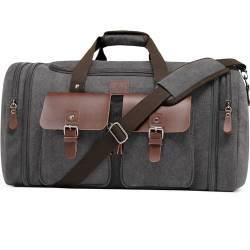 Densata 50 l Reisetasche, erweiterbar, Segeltuch, echtes Leder, verbesserte Übernachtung, Wochenendtasche, Handgepäcktasche, GRAU, X Large-60L, Classic von densata