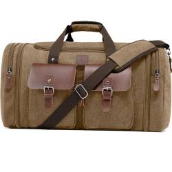 Densata 50 l Reisetasche, erweiterbar, Segeltuch, echtes Leder, verbesserte Übernachtung, Wochenendtasche, Handgepäcktasche, Kaffee, Large-50L, Classic von densata