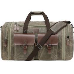 Densata 50 l Reisetasche, erweiterbar, Segeltuch, echtes Leder, verbesserte Übernachtung, Wochenendtasche, Handgepäcktasche, Vintage Grau, Large-50L, Classic von densata