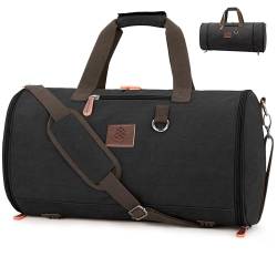 Densata 70 l Reisetasche, erweiterbar, Segeltuch, echtes Leder, verbesserte Übernachtung, Wochenendtasche, Handgepäcktasche (grau), Schwarz, Classic von densata