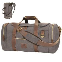 Densata Nomad Reisetaschen für Herren, 50 l, Segeltuch, Vintage-Stil, echtes Leder, Reisetasche, multifunktionaler Wochenend-Rucksack mit Schuhfach, GRAU, Large-50L, Vintage von densata