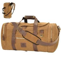 Densata Nomad Reisetaschen für Herren, 50 l, Segeltuch, Vintage-Stil, echtes Leder, Reisetasche, multifunktionaler Wochenend-Rucksack mit Schuhfach, Kaffee, X Large-60L, Vintage von densata