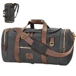 densata Nomad Reisetaschen für Herren, 50 l, Segeltuch, Vintage-Stil, echtes Leder, Reisetasche, multifunktionaler Wochenend-Rucksack mit Schuhfach, Schwarz, X Large-60L, Vintage von densata