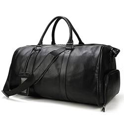 Große Kapazität Leder Reisetasche für Männer Frauen Soft Black Casual Travel Duffel Large Luggage Weekend Shoulder Bag (Color : Black Size : 55x28cm) von dfghjdfgas