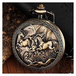 Pocket Watch Carved Horse Pattern Mechanical Pocket Watch Vintage Hollow Bronze Fob Hand Watch Necklace with Chain for Men Women Steampunk Clock (Color : B) (A) von dfghjdfgas