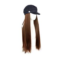 Synthetic Long Straight Wigs with Hat Fashion Winter Cap Hair Wig Hair Extensions for Women (Color : Light Brown) von dfghjdfgas