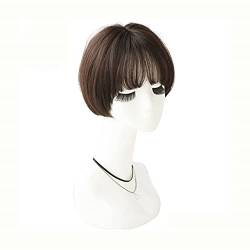 Synthetic Wig with Bangs Short Bob Wig for Women Light Brown Straight Hair Fashion Soft Natural Wig (Color : D) von dfghjdfgas