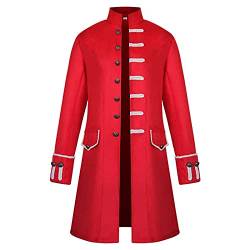 dhyuen Halloween Herren Gehrock Hof Stickerei Mantel Smoking Vintage Oberteile Frack Mantel Uniform Weihnachten Party Oberbekleidung Vampir Jacke Lang Unterteile Piraten Kostüme（4-Red，4XL） von dhyuen