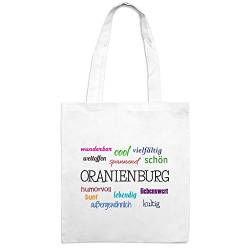 Jutebeutel mit Stadtnamen Oranienburg - Motiv Positive Eigenschaften - Farbe weiß – Stoffbeutel, Jutesack, Hipster, Beutel von digital print