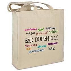 Stofftasche mit Stadt/Ort "Bad Dürrheim" - Motiv Positive Eigenschaften - Farbe beige - Stoffbeutel, Jutebeutel, Einkaufstasche, Beutel von digital print