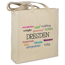 Stofftasche mit Stadt/Ort "Dresden " - Motiv Positive Eigenschaften - Farbe beige - Stoffbeutel, Jutebeutel, Einkaufstasche, Beutel von digital print