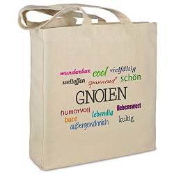 Stofftasche mit Stadt/Ort "Gnoien " - Motiv Positive Eigenschaften - Farbe beige - Stoffbeutel, Jutebeutel, Einkaufstasche, Beutel von digital print