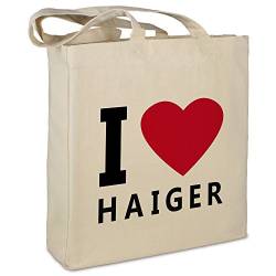 Stofftasche mit Stadt/Ort "Haiger " - Motiv I Love - Farbe beige - Stoffbeutel, Jutebeutel, Einkaufstasche, Beutel von digital print