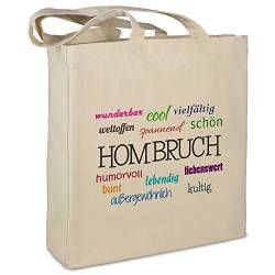 Stofftasche mit Stadt/Ort "Hombruch " - Motiv Positive Eigenschaften - Farbe beige - Stoffbeutel, Jutebeutel, Einkaufstasche, Beutel von digital print