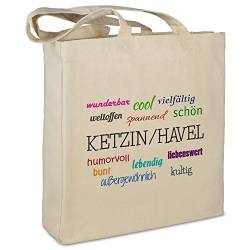 Stofftasche mit Stadt/Ort "Ketzin/Havel " - Motiv Positive Eigenschaften - Farbe beige - Stoffbeutel, Jutebeutel, Einkaufstasche, Beutel von digital print