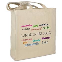 Stofftasche mit Stadt/Ort "Landau in der Pfalz " - Motiv Positive Eigenschaften - Farbe beige - Stoffbeutel, Jutebeutel, Einkaufstasche, Beutel von digital print