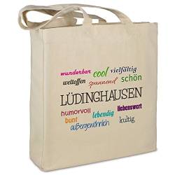 Stofftasche mit Stadt/Ort "Lüdinghausen " - Motiv Positive Eigenschaften - Farbe beige - Stoffbeutel, Jutebeutel, Einkaufstasche, Beutel von digital print