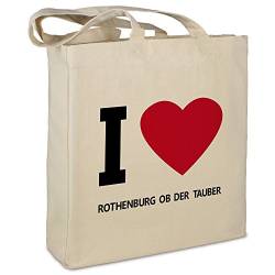 Stofftasche mit Stadt/Ort "Rothenburg ob der Tauber " - Motiv I Love - Farbe beige - Stoffbeutel, Jutebeutel, Einkaufstasche, Beutel von digital print
