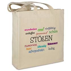 Stofftasche mit Stadt/Ort "Stößen " - Motiv Positive Eigenschaften - Farbe beige - Stoffbeutel, Jutebeutel, Einkaufstasche, Beutel von digital print