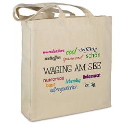 Stofftasche mit Stadt/Ort "Waging am See" - Motiv Positive Eigenschaften - Farbe beige - Stoffbeutel, Jutebeutel, Einkaufstasche, Beutel von digital print