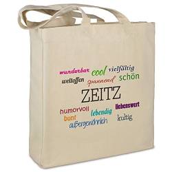 Stofftasche mit Stadt/Ort "Zeitz " - Motiv Positive Eigenschaften - Farbe beige - Stoffbeutel, Jutebeutel, Einkaufstasche, Beutel von digital print