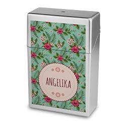 Zigarettenbox mit Namen Angelika - Personalisierte Hülle mit Design Blumen - Zigarettenetui, Zigarettenschachtel, Kunststoffbox von digital print