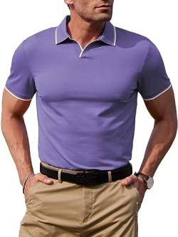 dimidium Herren-Polo-Shirt, V-Ausschnitt, Baumwolle, kurzärmelig, lässig, stilvoller Kragen, normale Passform, Henley-Golf-Strick-T-Shirt, Violett, XX-Large von dimidium