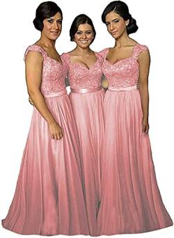 DinaVian Damen Langes Chiffon-Applikationen Spitze formelle Maxi Ballkleider Brautjungfer Hochzeitskleid, blush, 36 von dinavian
