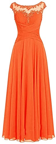 dinavian Damen U-Ausschnitt Langes Chiffon Abendkleid formelle Party Ballkleid Abschlussball Brautjungfer Kleid, Orange, 40 von dinavian