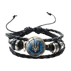 Tryzub Ukraine Armband Ukrainisches Symbol Glas Cabochon mehrschichtige Leder Armbänder hochwertige Herren Armreifen von dingyue