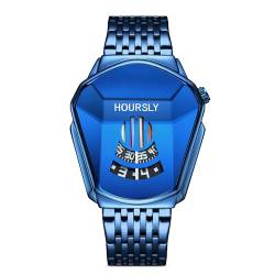dirocoro Herren Armbanduhr Einzigartiges Design mit Edelstahl Band Geschäft Lässig Uhren Transparentes Zifferblat Multifunktionale Sportliche Herren Armbanduhren Blau von dirocoro