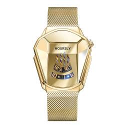 dirocoro Herren Armbanduhr Einzigartiges Design mit Edelstahl Band Geschäft Lässig Uhren Transparentes Zifferblat Multifunktionale Sportliche Herren Armbanduhren Gold A von dirocoro