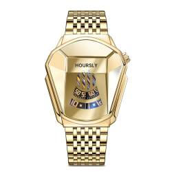 dirocoro Herren Armbanduhr Einzigartiges Design mit Edelstahl Band Geschäft Lässig Uhren Transparentes Zifferblat Multifunktionale Sportliche Herren Armbanduhren Gold von dirocoro