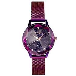 dirocoro Uhren Damen Analog Quarz Armbanduhr mit Edelstahlarmband Mode Sternenklarer Zifferblatt Armbanduhr Minimalistisch Uhren für Damen Frauen Mädchen Lila von dirocoro