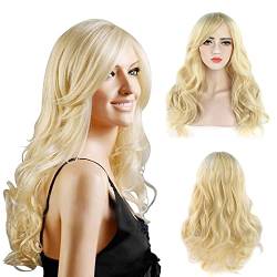 Damen Perücke Hell Blond Lockig Gelockt Gewellt Wellig Langhaar Wig für Kostüm Halloween Party ca. 75 cm von Discoball von discoball