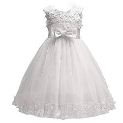 Discoball Mädchen Kleid Tüll Blumenmädchenkleider für Party Brautjungfer Hochzeit, Farbe: Weiß, 5-6 Jahre von discoball