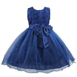 discoball Mädchen Prinzessin Kleid, 3D Rose Blumen Schleife Pailletten Partykleid Tüll Hochzeitskleid Brautjungfer Taufe Elegantes formelles Ärmellos Spitze Kleid für Mädchen (3-4 Jahre) von discoball