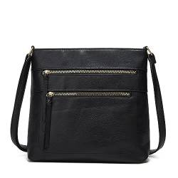 dobsechs Damen Schwarz Handtasche Umhängetasche aus PU Leder Schultertasche für Frauen Crossbody Bag mit verstellbarem Schultergurt von dobsechs