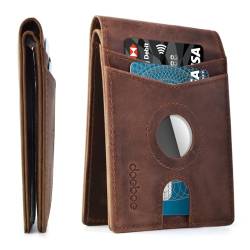 doeboe AirTag Brieftaschen-Hülle, echtes Leder Bargeld Kreditkarte Bifold Wallet für Air Tag GPS Tracker, Minimalistische RFID-Blockierung Slim Front Pocket Wallet, braun, Minimalistisch von doeboe