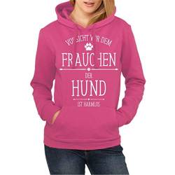 dog like a boss Frauen und Damen Kapuzenpullover Vorsicht vor dem Frauchen Der Hund ist harmlos (mit Rückendruck) Größe XS - XXL von dog like a boss