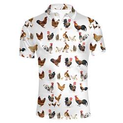 doginthehole Herren Hawaiihemd Kurzarm Polos Hemd Casual Button Down T-Shirts Tee, Huhn, Mittel von doginthehole