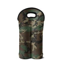 doginthehole Wein-Tragetasche, für 2 Flaschen, isoliertes Neopren, Wein-/Wasserflaschenhalter, Grün, Camouflage-Druck, Champagner-Tragetasche, Geschenk für Damen und Herren, Weinliebhaber von doginthehole