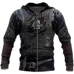 Herren Viking Hoodies 3D Print Viking Warrior Casual Loose Zip Langarm Sweatshirt Pullover Jacke, XXL von domorebest
