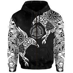 Herren Viking Hoodies 3D Print Viking Warrior Casual Loose Zip Langarm Sweatshirt Pullover Jacke von domorebest