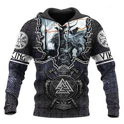 Herren Viking Langarm Hoodie Lässige Lose Mit Kapuze 3D Pullover Paar Tragen Pullover Hoodie von domorebest