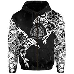 domorebest Herren Viking Hoodies 3D Print Viking Warrior Casual Loose Zip Langarm Sweatshirt Pullover Jacke, L von domorebest