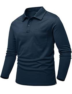 donboho Herren Poloshirt Slim Fit Langarm Polo T-Shirt Lässige Leichte Atmungsaktiv Laufshirt Gym Fitness Oberteil Sport Golfshirt Männer mit Knopfleiste, Marine, L von donhobo