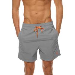 donhobo Badehose Herren Schnelltrocknend Boardshorts Männer Kurz Schwimmhose Strandshorts Beachshorts mit Mesh-Futter und Verstellbarem Tunnelzug (Mittelgrau, L) von donhobo